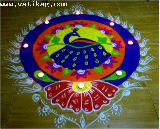 Peacock diwali rangoli designs