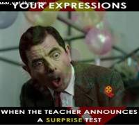 Funny reaction for surprise test