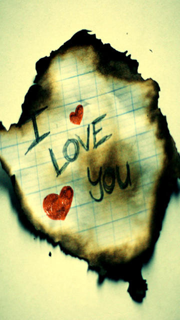 I love you on burn paper
