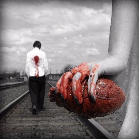 Bloody heart in hands